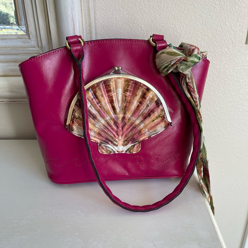 NEW Patricia Nash Zorita Fuchsia Seashell Scarf Satchel Bag - Picture 2 of 7